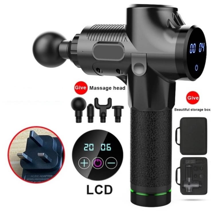 Rechargeable Massage Gun with LCD Display – 30 Speed Levels & 4 Massage Heads