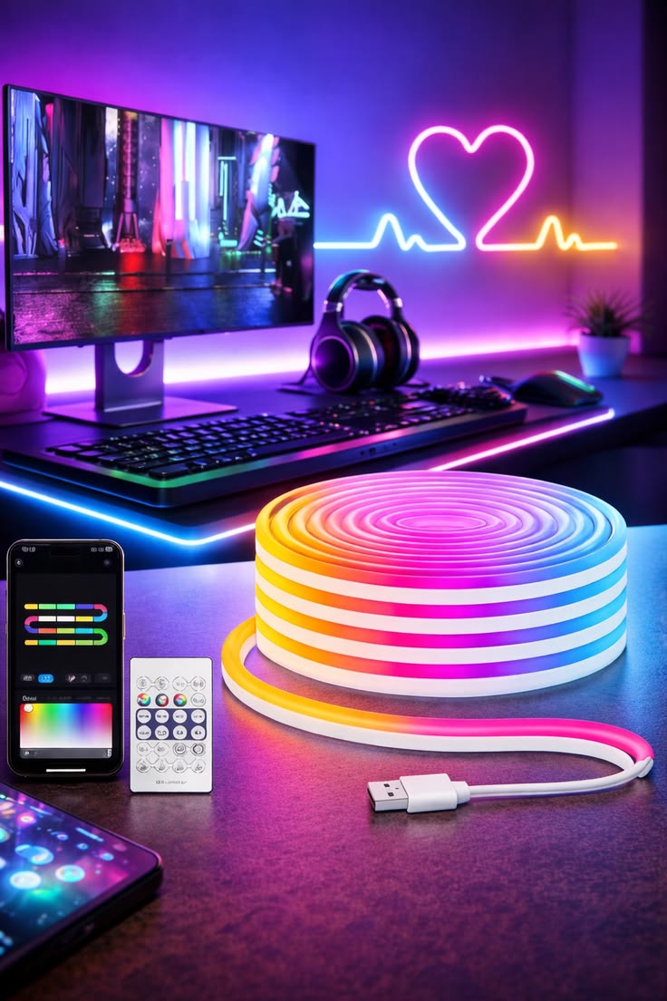 RGB Neon LED Strip Light with App & Remote Control – USB Powered