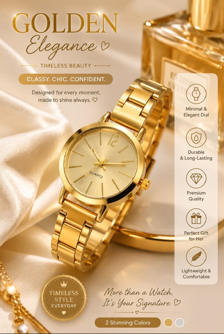 Elegant Gold Women's Quartz Watch – Timeless Fashion Wristwatch