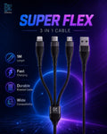 Bitkoinz Super Flex 3 in 1 Fast Charging Braided Cable   1 Meter