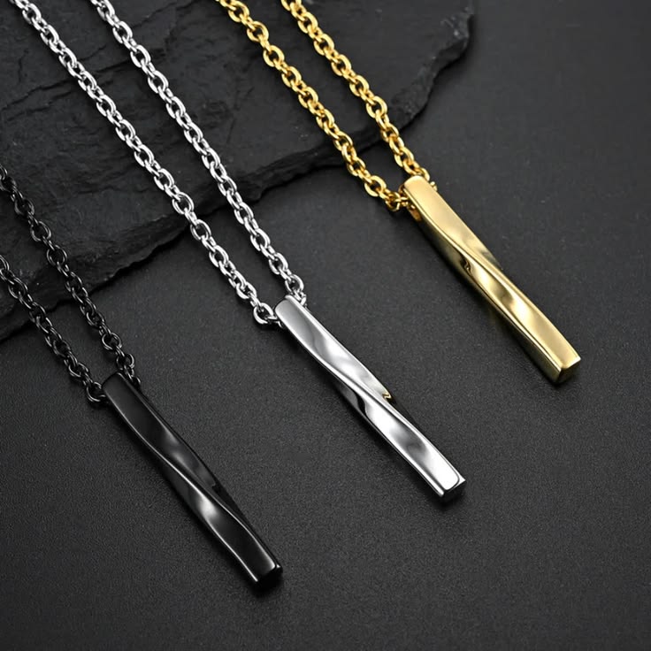 Men's Minimalist Stainless Steel Bar Pendant Necklace