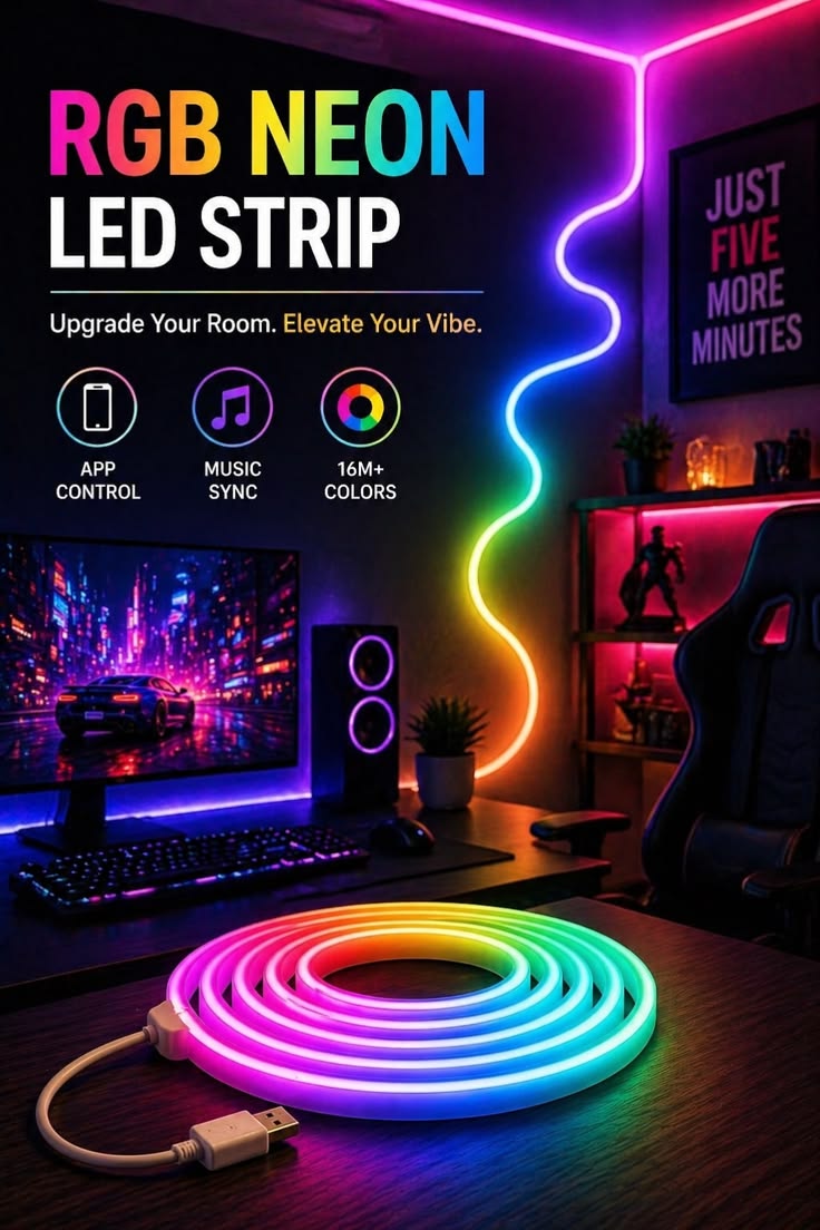 RGB Neon LED Strip Light with App & Remote Control – USB Powered
