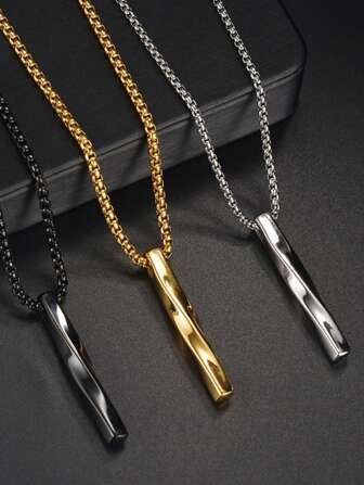 Men's Minimalist Stainless Steel Bar Pendant Necklace