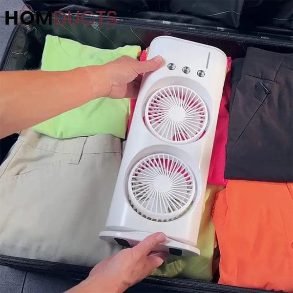 Portable Dual Head Mist Spray Fan with Remote Control – USB Rechargeable Air Cooler, 3-Speed Cooling Fan with LED Night Light for Home, Office & Bedroom