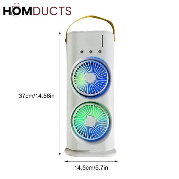 Portable Dual Head Mist Spray Fan with Remote Control – USB Rechargeable Air Cooler, 3-Speed Cooling Fan with LED Night Light for Home, Office & Bedroom