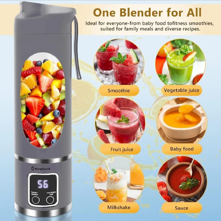 Portable USB Rechargeable Blender Bottle – Personal Smoothie & Juice Maker with Digital Display (420ml)