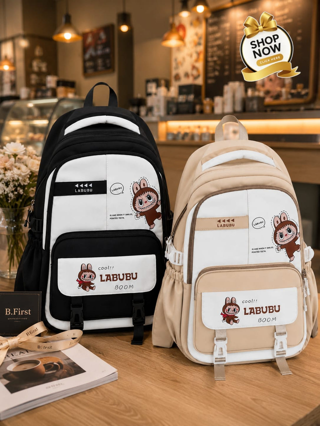 Cute Labubu School Backpack for Girls & Teens | Large Capacity Waterproof Travel Laptop Backpack