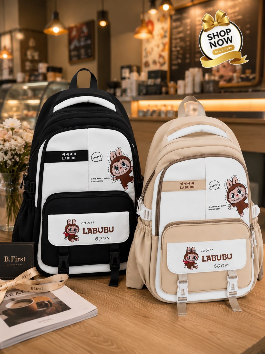 Cute Labubu School Backpack for Girls & Teens | Large Capacity Waterproof Travel Laptop Backpack