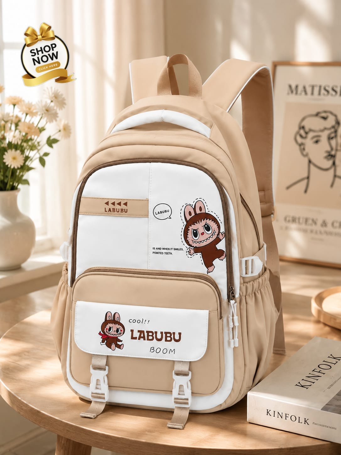 Cute Labubu School Backpack for Girls & Teens | Large Capacity Waterproof Travel Laptop Backpack