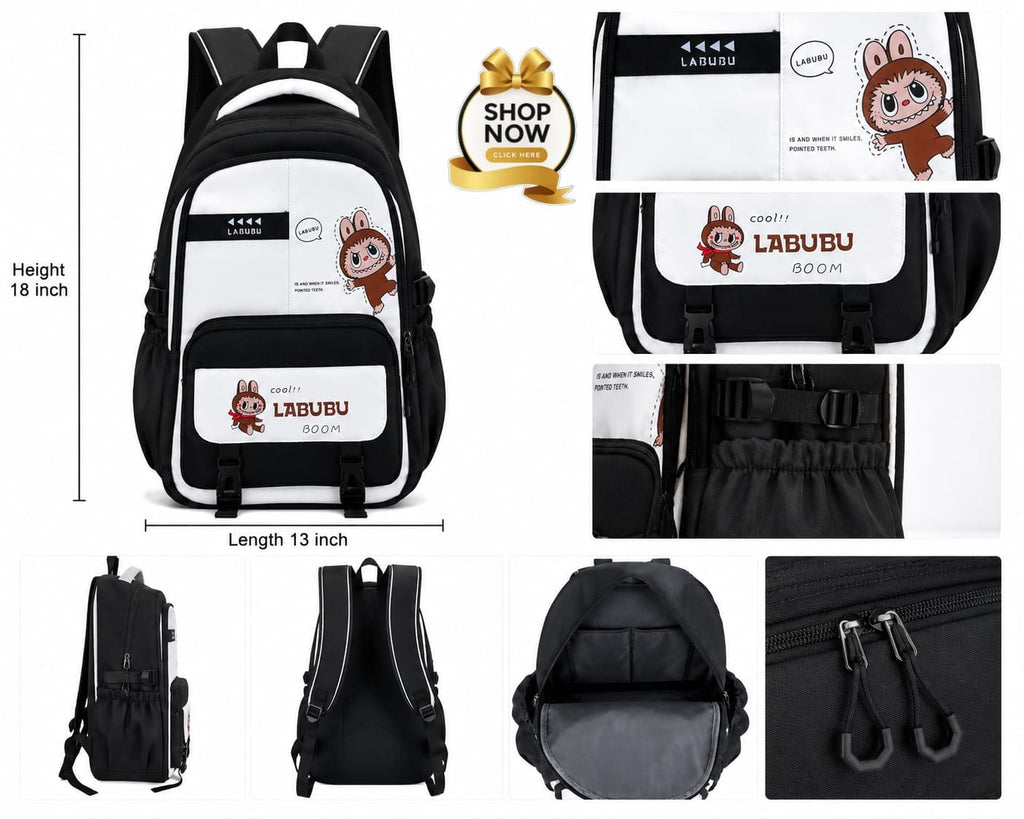 Cute Labubu School Backpack for Girls & Teens | Large Capacity Waterproof Travel Laptop Backpack