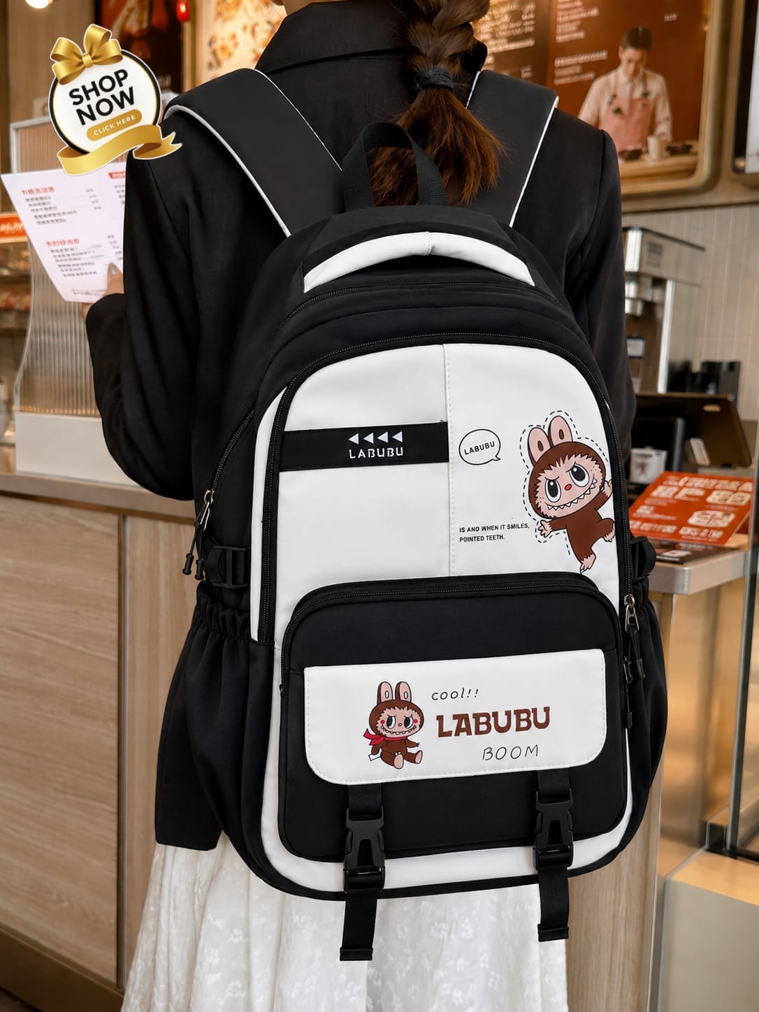 Cute Labubu School Backpack for Girls & Teens | Large Capacity Waterproof Travel Laptop Backpack