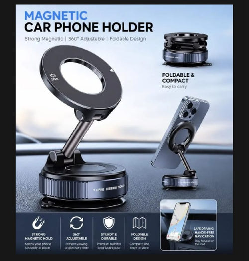 360° Magnetic Car Phone Holder – Foldable Dashboard Mobile Stand for iPhone & Android