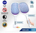 Rechargeable Electric Mosquito Killer Racket with UV LED Light – 2-in-1 Handheld & Standing Fly Swatter (3000V)