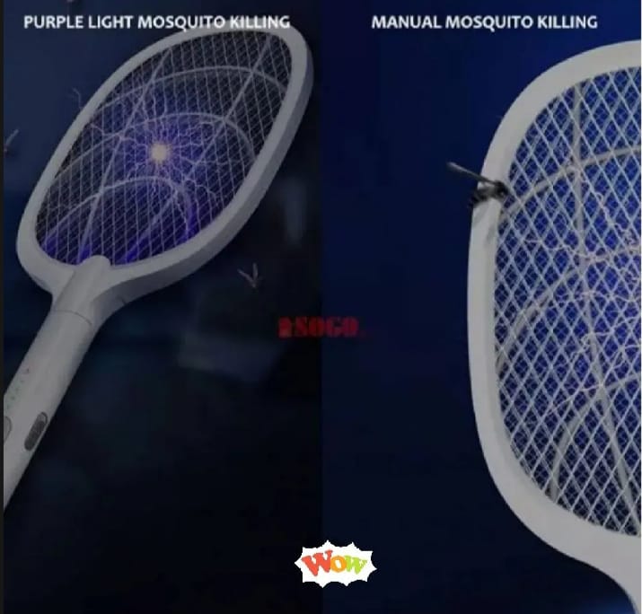 Rechargeable Electric Mosquito Killer Racket with UV LED Light – 2-in-1 Handheld & Standing Fly Swatter (3000V)