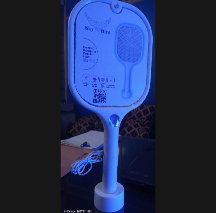 Rechargeable Electric Mosquito Killer Racket with UV LED Light – 2-in-1 Handheld & Standing Fly Swatter (3000V)