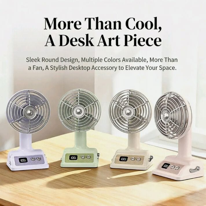 Rechargeable Portable Desktop Fan with Digital Display | USB Charging | 3 Speed Mini Table Fan
