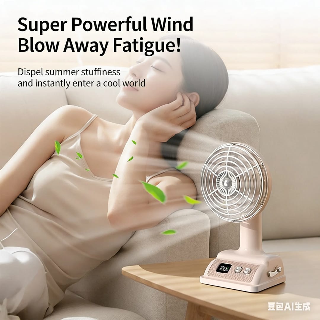 Rechargeable Portable Desktop Fan with Digital Display | USB Charging | 3 Speed Mini Table Fan