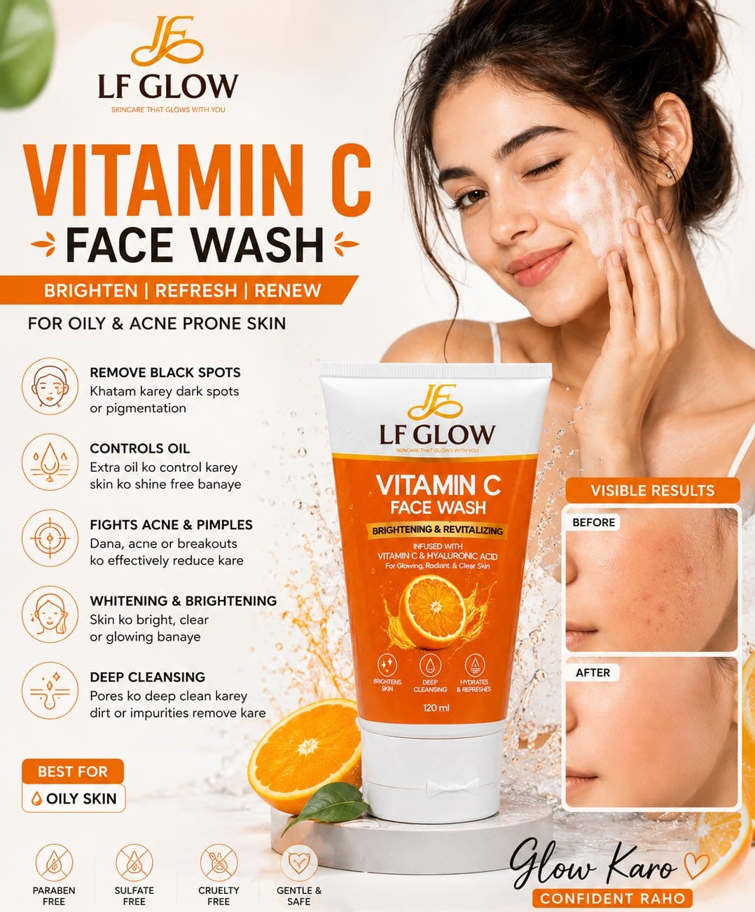 LF Glow Vitamin C Face Wash – Brightening & Revitalizing   120ml